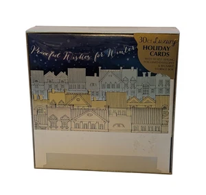 Paper Magic Box of 30 CT Luxury Holiday Cards Christmas City Winter Blue/Gold - Picture 1 of 5