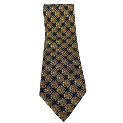 Gravata de seda exclusiva Saks Fifth Avenue vintage geométrica floral clássica - Imagem 1 de 4