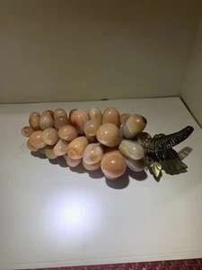 Mid-Century Alabaster Stone Pink Grapes Cluster with Metal Leaf MCM 3” - Picture 1 of 6