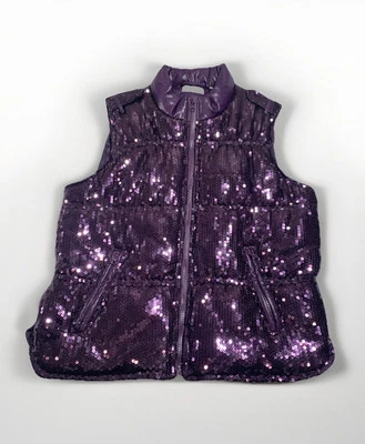 Chaleco acolchado JW para mujer L púrpura adorno de lentejuelas cremallera bolsillos brillantes  Foto 1 de 4