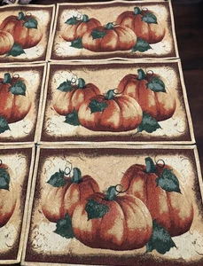 Tapestry Pumpkin Placemats Fall Woven Mats 13” X 19” Tableware Decor Set Of 6 - Picture 1 of 4