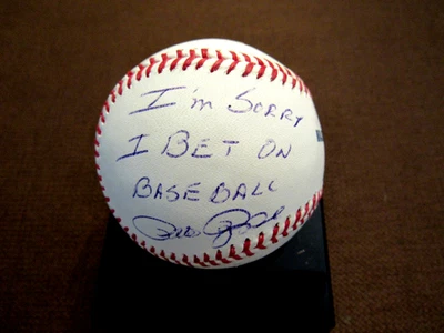 PETE ROSE I'M SORRY I BET ON BASEBALL REDS HIT KING SIGNED AUTO OML BASEBALL JSA - Image 1 of 3