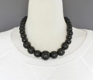 Black wood necklace bead big chunky bead 18-20" long necklace beaded wooden - Picture 1 of 8