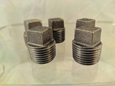 Lot of 5 pcs. 1/2 NPT Black Steel Square Head Pipe Plug - Steampunk Projects - Image 1 of 2