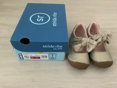 Stride rite size 9M toddler girls gold sneakers with bow  - Image 1 of 4
