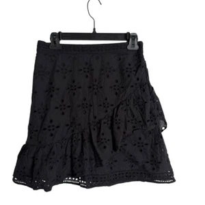 Express Short Skirt Womens 8 Black Eyelet Embroidered Tiered Cottage BOHO - Picture 1 of 9