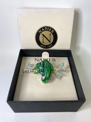 Napier Dazzling Frog Brooch Pin Enameled And Rhinestones Silver Tone EB22 - Image 1 of 4