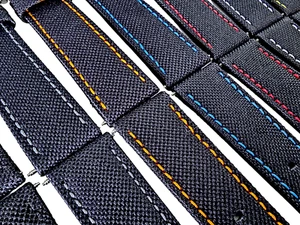 High Quality Canvas Nylon Sailcloth Watch Strap Band Black Mens 18 20 22 24 mm - Picture 1 of 95