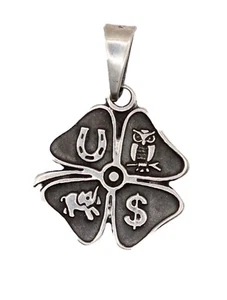 Clover Lucky 7 Talisman Good Luck Pendant .925 Sterling Silver - Clover Charm - Picture 1 of 5