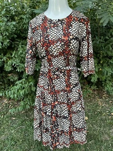 Vintage 1960s 1970s Slimaker Drop Waist Dress Snake Brown Orange White Sz 20 XL - Picture 1 of 11