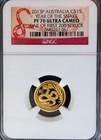 2013-P Gold Lunar Snake $15 Fifteen Dollar 1/10oz Coin Ngc Ms70 Australia