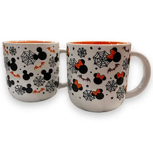 2 Disney Halloween Mickey Minnie Halloween Becher Set Silhouetten Spinnennetze Fledermäuse - Bild 1 von 3