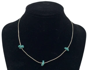 "Collar de colección de 14,5"" de plata líquida nativa americana y 3 turquesa natural 4,75 g" - Imagen 1 de 6