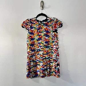 Milly Minis Sequin Dress Girls 6 Cap Sleeve Disco Vintage Shift Rainbow Colorful - Picture 1 of 17