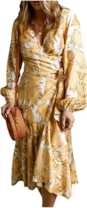 Abito midi H&M panna/beige stampato avvolgente collezione 2024 tg-3XL - Foto 1 di 6