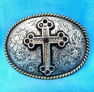 Fibbia cintura Christian Cowboy croce scorrimento sinistra fibbie Nocona vintage .MMR401 - Foto 1 di 6