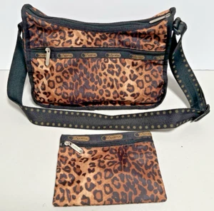Borsa LeSportsac marrone stampa animalier 12" tracolla borsa a mano borsello e portamonete 7,5" - Foto 1 di 11