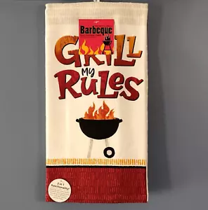 Barbeque "My Grill My Rules" Dual Purpose Kitchen Towel, 16x26", 2 In 1 Function - Picture 1 of 4