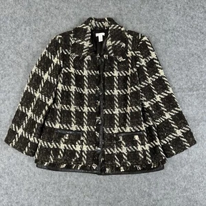 Chico's Tweed Blazer Womens 2 Black White Jacket Top - Picture 1 of 7