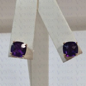 3.50Ct Cushion Shape Natural Amethyst Solitaire Stud Earring 14K Solid Rose Gold - Picture 1 of 8