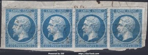 FRANCE EMPIRE 20c BLEU TYPE II BANDE DE 4 N° 14B AVEC OBLITERATION PC - Picture 1 of 2