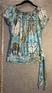 Blusa para mujer My Michelle talla M verde cachemira faisán fuera del hombro cintura corbata - Imagen 1 de 6