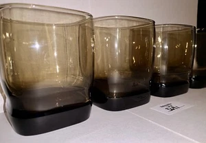 4 LIBBEY Carrington Glasses Tawny Brown Square Bottom Whiskey Rocks - Picture 1 of 7
