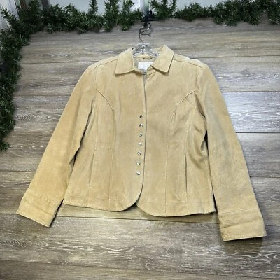 Chaqueta de Cuero Talla Grande Abrigo de Cuero Genuino Beige Cierre con Botones a Presión para Mujer Foto 1 de 4