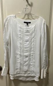 White House Black Market Tunic Womens 6 Ivory Estelle Sheer Overlay Long Sleeve - Picture 1 of 6