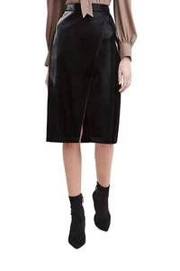 MSRP $198 BCBGMAXAZRIA Women's Surplice Midi Skirt with Slit Black Size XS - Picture 1 of 4