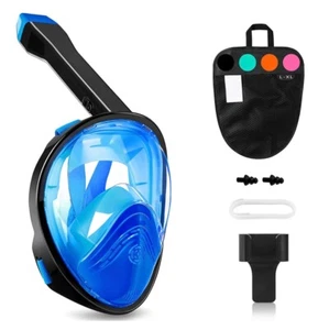 Full Face Snorkel Mask 180 Degree Panoramic View Anti-Leak/Anti-Fog Black Blue L - Picture 1 of 5