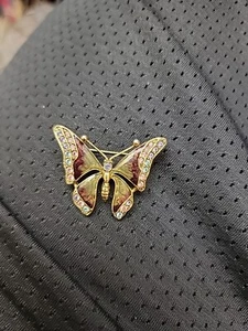 Vintage Liz Claiborne Butterfly Pin Brooch Enamel Rhinestone Gold Tone LC Mark - Picture 1 of 3