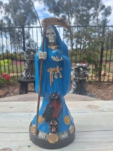 Santa Muerte Bendito Color Azul Talla 13" Amor - Suerte Azul Bendesida Dinero - Imagen 1 de 10