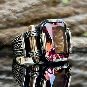 925 Sterling Silver Turkish Jewelry Alexandrite Stone Men's Ring All Size #992 - Picture 1 of 5