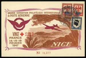 Bonita tarjeta postal de exposición filatélica de correo aéreo internacional de 1947 de Francia - Imagen 1 de 2