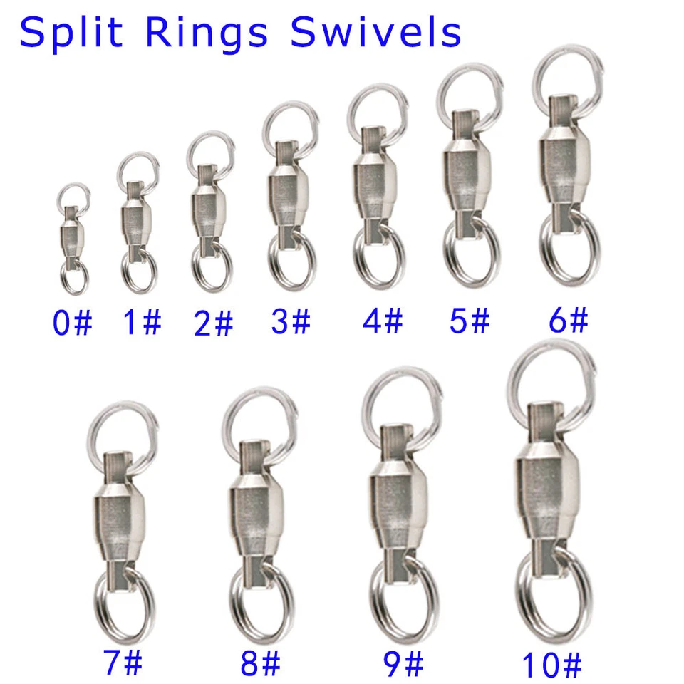 Ball Bearing Swivel Split Rings Stainless Steel Snap Saltwater 0#~10# Fishing - Image 1 of 4