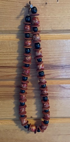 VETEMENTS Collana di perle marroni rotonde in legno 16 pollici