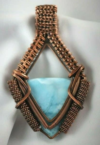 Larimar Copper Wire Wrap Pendant  Elegant Handcrafted  - Picture 1 of 6