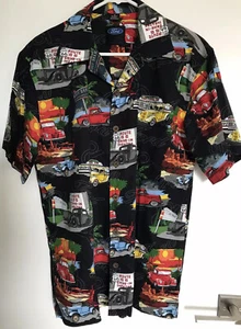 Vintage 40s Ford Trucks Cars Hawaiian Camp Shirt David Carey Size Medium  - Bild 1 von 4