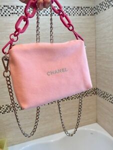 Chanel VIP Pink Cosmetic bag with chains & box