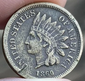 1860 INDIAN HEAD Cent - USA CIVIL WAR Era - POINTED BUST - FULL LIBERTY L38 - Picture 1 of 2