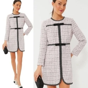 NUEVO Mini Vestido Retro Manga Larga Tweed Rosa Brigitta Pomander Place Talla Pequeña - Imagen 1 de 10