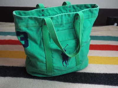 VTG Polo Ralph Lauren Faded Kelly Green Heavy Canvas Bean Horse Logo Tote Bag - Image 1 of 4