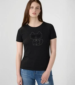 Karl Lagerfeld Paris Black Cat T-Shirt Top Choupette Embellished Sunglasses Tee - Bild 1 von 13
