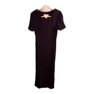 Outlook Black Short Sleeve Textured Crepe Midi Dress Versatile Basic Women's 10 - Picture 1 of 6