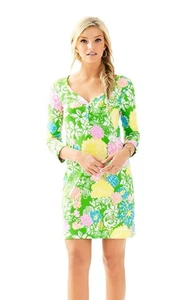 Lilly Pulitzer Dress Womens XL Green Pink Yellow Floral Palmetto Henley Color - Picture 1 of 18