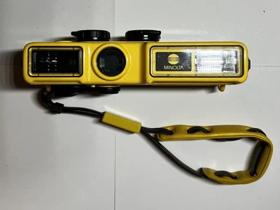 Vintage Minolta Weathermatic-A 35mm Waterproof Camera Yellow Japan Boxed Manual - Image 1 of 4