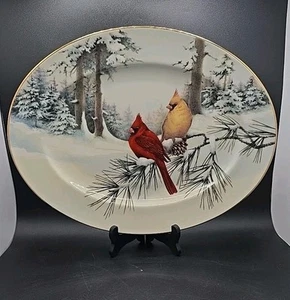 Lenox Winter Greetings 16" ×12"Oval Serving Platter Cardinals USA - Picture 1 of 10