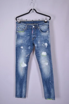 Mens Dsquared2 Slim Jeans Distressed Painted Blue Jeans Size W30 L30 - Image 1 of 4