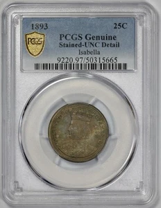 1893 Isabella Commemorative Silver 25c Quarter PCGS UNC Detail Earth Toned - Picture 1 of 5